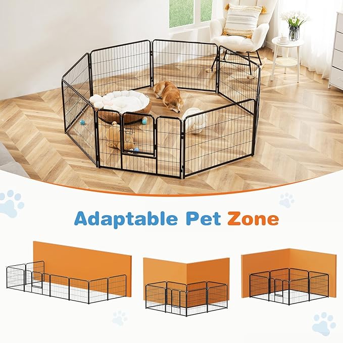 FansaFurn 24" Heavy Duty 8-Panel Metal Dog Playpen with Door - Indoor/Outdoor Pet Exercise Pen for Puppies, Small, Medium & Large Dogs, Rabbits - Ideal for Camping, Yard & Garden Use