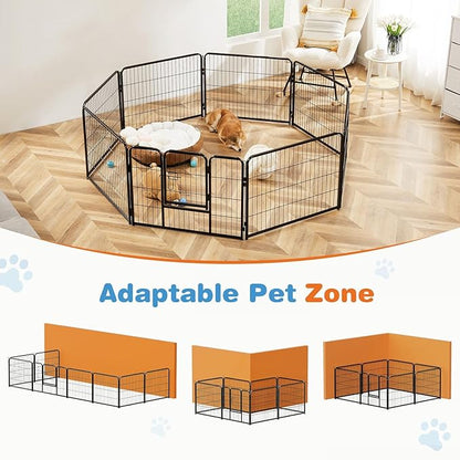 FansaFurn 24" Heavy Duty 8-Panel Metal Dog Playpen with Door - Indoor/Outdoor Pet Exercise Pen for Puppies, Small, Medium & Large Dogs, Rabbits - Ideal for Camping, Yard & Garden Use