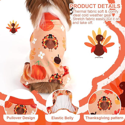 Thanksgiving Dog Outfit Turkey Pumpkin Dog Pajamas Doggie Pjs Pet Jumpsuit Puppy Thanksgiving Clothes Costume Fall Winter Doggy Clothes for Small Dogs Boy Girl, Cat Onesies, XS