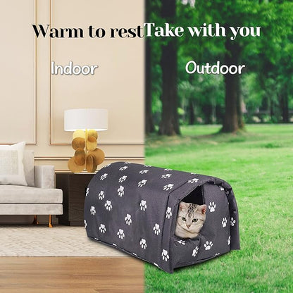 Fhiny Stray Cats Shelter, Waterproof Outdoor Cat House Foldable Warm Pet Cave for Winter Wild Animal Tent Bed Anti-Slip Kitten Cave for Feral Cat Dog Puppy Weatherproof Black