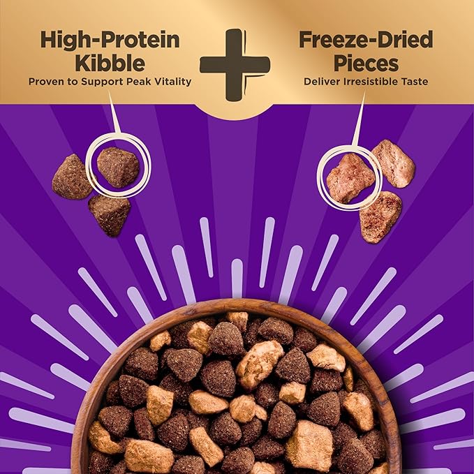 Wellness CORE+ Sensitive Skin & Stomach Dry Dog Food with Freeze Dried Pieces, Wholesome Grains, High Protein, Natural, Salmon & Rice Recipe, (4-Pound Bag)