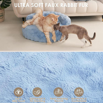 EHEYCIGA Small Dog Bed and Cat Couch - Fluffy Faux Rabbit Fur Pet Sofa with Washable Removable Cover, Waterproof and Non-Slip, 26 Inch, Baby Blue