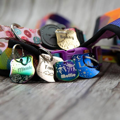 Personalized Dog Tag with 5 Lines of Custom Deep Engraved Durable Stainless Steel Pet ID Name Tag Designer Regular Size Badge