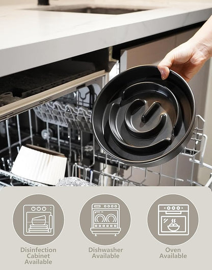 Ceramic Slow Feeder Dog Bowls, 2.0 Cups Slow Feeder for Medium and Large Dogs, Puzzle Maze Bowl to Slow Down Eating, 30oz, 8in, Black