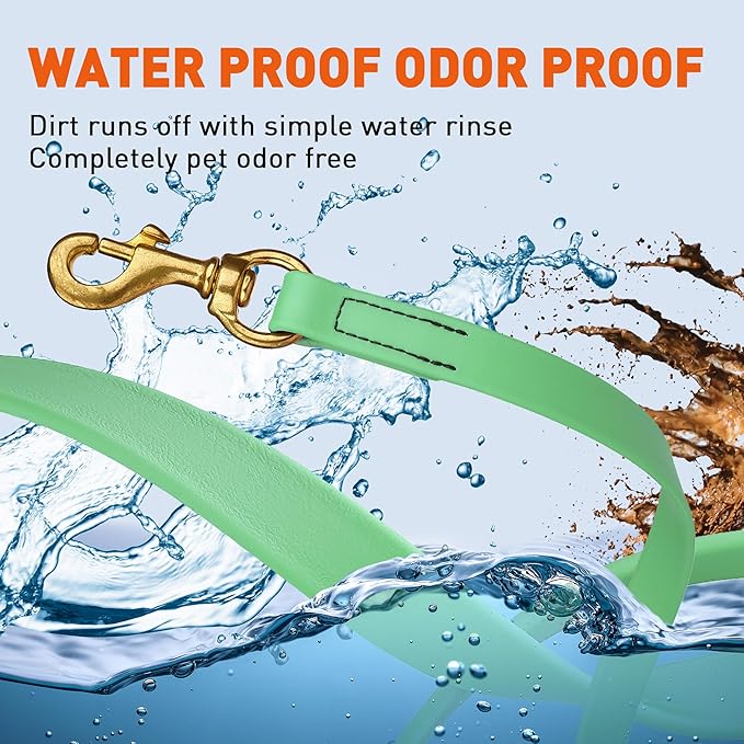 Viper Biothane K9 Working Dog Leash Waterproof Lead for Tracking Training Schutzhund Odor-Proof Long Line with Solid Brass Snap for Puppy Medium and Large Dogs, 20ft Sea Foam Green
