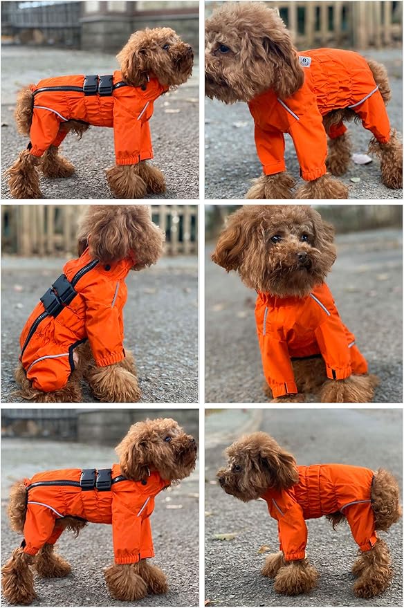 Dogs Waterproof Jacket, Lightweight Waterproof Jacket Reflective Safety Dog Raincoat Windproof Snow-Proof Dog Vest for Small Medium Large Dogs Orange M