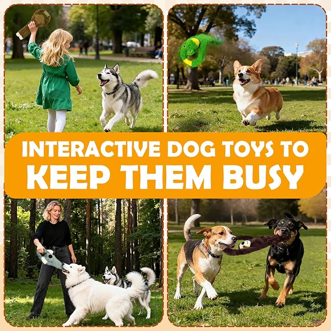 No Stuffing 5-Pack Dog Toys, Squeaky Plush with Crinkle to Keep Them Busy, Pull-tab Toys for Tug of War, Animal Shaped Dog Toys for Large, Medium and Small Dogs.