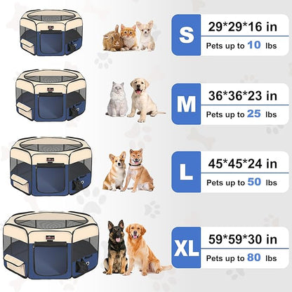 Aivituvin Dog Playpen, Foldable Pet Play Pens with Carrying Bag for Cat, Puppies, Rabbits, Portable Dog Tent Crates Cage for Travel Camping Indoor Outdoor, Removable Shade Cover, Blue L