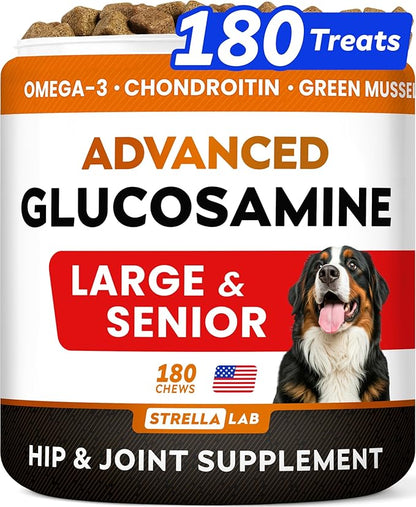 Advanced Glucosamine Chondroitin Joint Supplement for Dogs - Hip & Joint Pain Relief Pills - Green Lipped Mussel & Collagen - Large & Small Breed - Senior Dogs Joint Health - Bacon Flavor - 180ct