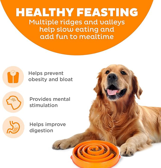 Outward Hound Large Slow Feeder Bowl, Puzzle Maze for Fast Eaters, Medium to Large Dogs, Helps Prevent Bloat & Aid Digestion, Holds 4 Cups Wet or Dry Food, Non-Slip, Made Without BPA, Orange