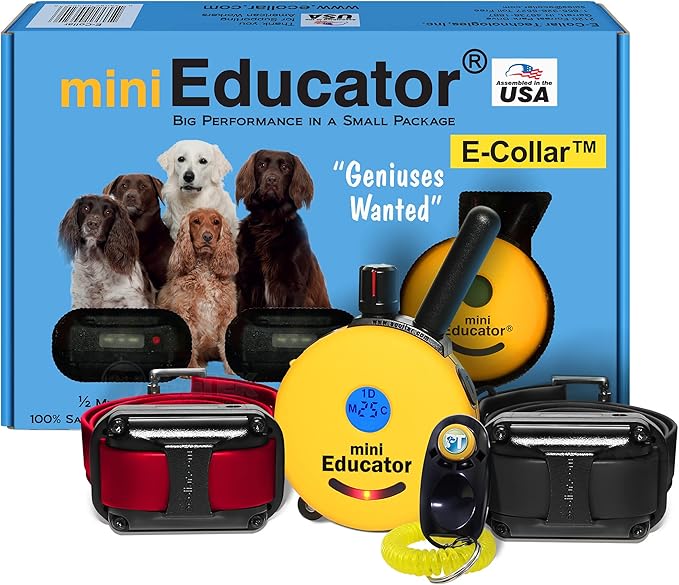 Educator ET-302 Mini E Collar for Dog Training with Remote - 1/2 Mile Range, Waterproof, 100 Blunt Stimulation Levels, Tone or Vibration Mode, Night Light for Small, Medium & Large Dogs (2 Dogs)