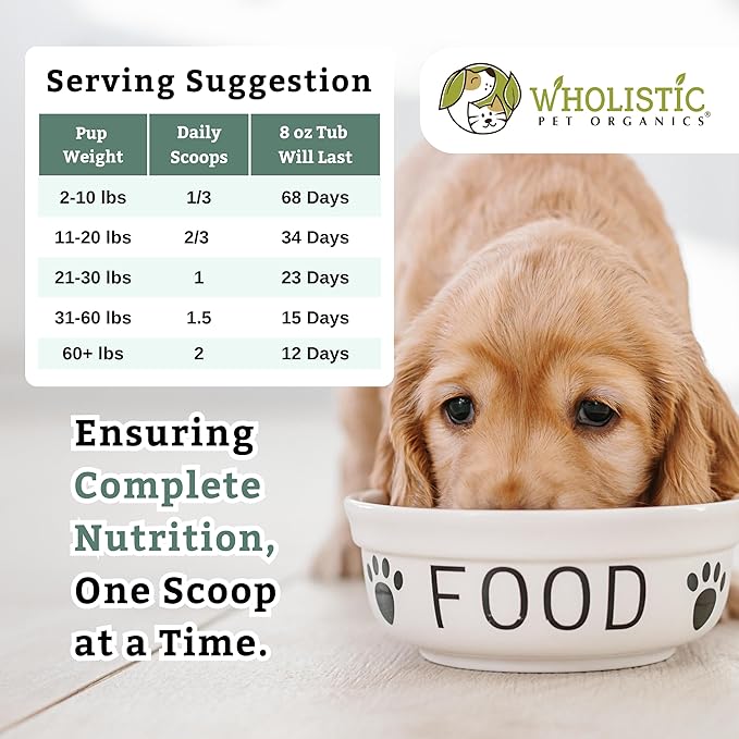 Wholistic Pet Organics Puppy Complete - Dog Multivitamin Powder - 8 Oz - Daily Dog Vitamins & Supplements for Homemade Food - Immune System, Skin, Coat & Overall Health - Small and Large Breed Puppies