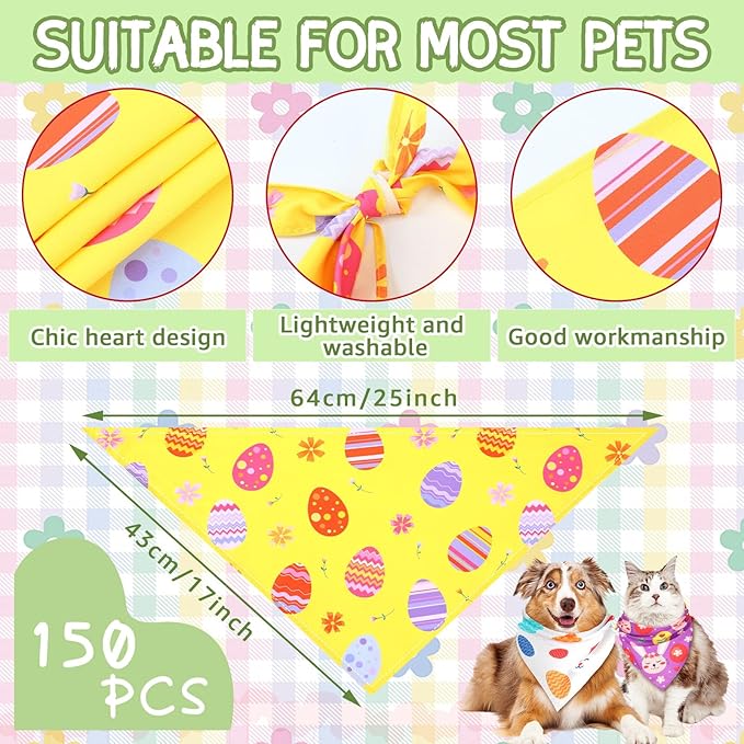 100 Pcs Easter Dog Bandanas Bulk Pet Bibs Colorful Triangle Scarf Pet Bandanas for Medium Large Dogs Easter Festival Spring Summer Birthday Costume Decor