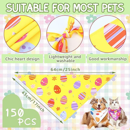 100 Pcs Easter Dog Bandanas Bulk Pet Bibs Colorful Triangle Scarf Pet Bandanas for Medium Large Dogs Easter Festival Spring Summer Birthday Costume Decor