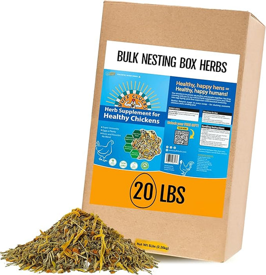 Buff Clucks Herb Supplement for Backyard Chickens - Natural Chicken Treats, Poultry Feed Botanical Mix, Plant-Based Coop Snacks for Daily Wellness, Feather Quality, Egg Production, USA (20 LB)