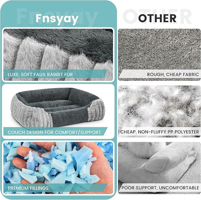 Dog Beds for Large Sized Dogs 35x28 Inch, Comfort-Sided Orthopedic Dog Bed Couch with Breathable Shredded Memory Foam, Faux Rabbit Fur Pet Bed, Non-Detachable, Non-Slip, Machine Washable