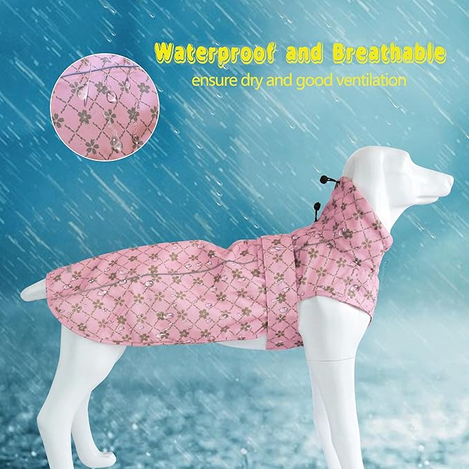 Adjustable Waterproof Dog Raincoat for Dogs,Lightweight Pet Rain Jacket Puppy Clothes with Reflective Strip for Small Medium Large Dogs(X-Large,Gold Cheery Blossoms Pink)