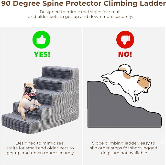 HYLEORY Dog Stairs for Bed 22.5''H, 5-Step Pet Stairs for Small Dogs Cats, Sturdy Pet Steps with Non-Slip Bottom, Functional Portable Dog Ramp for Couch/Chair/Sofa/Car, Storage Pocket, Grey-Light Grey