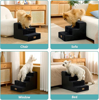 Dog Stairs for Small Dogs, 3 Tier Pet Stairs for Couch, 13.5" H Non-Slip Dog Steps for Old Cats, Puppy, Small Dogs, 15.7x17.7x13.5 inch, Black
