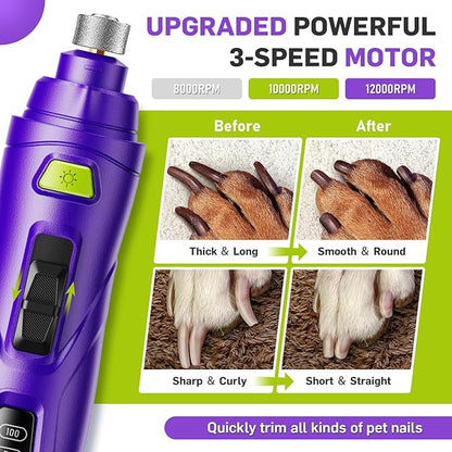 Dog Nail Grinder & Clipper 2-in-1 Set - 25dB Ultra Quiet with 3 Grinding Wheels & 2 LED Lights, Rechargeable for Large/Puppy Dogs & Cats, 3-Speed Adjustable for Anxious Pets