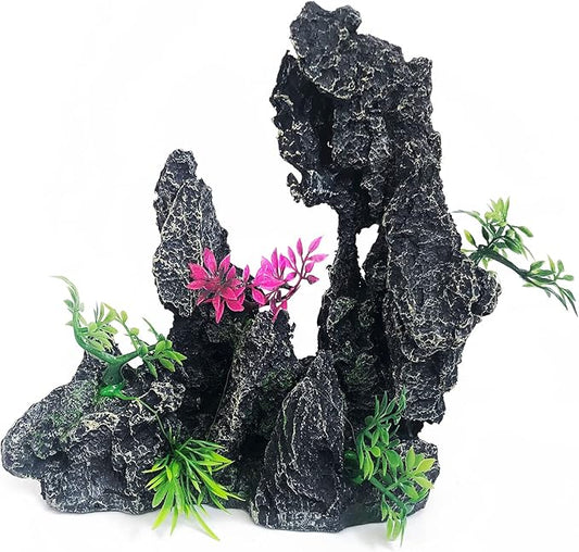 J-star Large Aquarium Rock Mountain Decor – Realistic Resin Landscape Ornament for Fish Tanks – Enhances Underwater Scenery, Easy to Clean, Safe for Fish