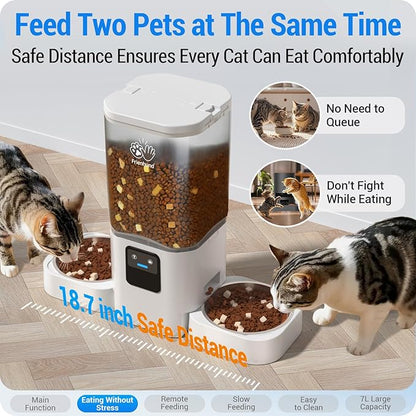 5G WiFi Automatic Cat Feeder 2 Cats with Slow Feed: Dual Automatic Dog Feeder with APP Control, Cat Food Dispenser for Multiple Pets, Detachable for Easy Clean, 7L Large Food Storage -29 Cup