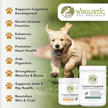 Wholistic Pet Organics Puppy Complete - Dog Multivitamin Powder - 1 Lb - Daily Dog Vitamins & Supplements for Homemade Food - Immune System, Skin, Coat & Overall Health - Small and Large Breed Puppies
