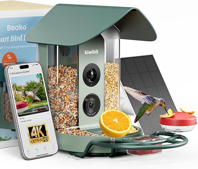 Beako™ Smart Bird Feeder with 4K Camera Solar Powered, DIY Add-Ons & Hanging Mount Included - 8MP Video Live Stream for Birdwatching, AI Identification10,000+ Bird Species, Real-Time Motion Detection