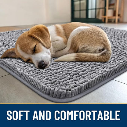 Smiry Dog Door Mat for Muddy Paws 24x16, Absorbs Moisture and Dirt Doormat, Non-Slip Washable Quick Dry Chenille Front Door Mat Indoor Entrance, Entryway Carpet for Inside Floor, Grey