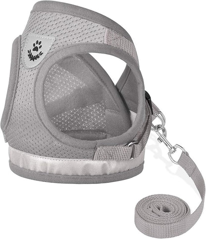 Cat Harnesses and Puppy Harness with Leashes Set, Escape Proof Cat Harness, Adjustable Reflective Soft Mesh Vest Fit Puppy Kitten Rabbit Ferrets's Outdoor Harness(greyXL)