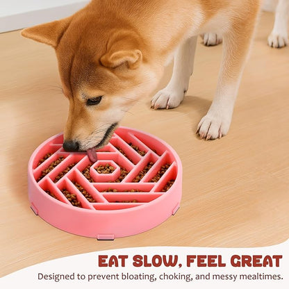 WHIPPY Slow Feeder Dog Bowl, Puzzle Maze Design to Slow Down Eating, 3-Cup Capacity, Anti-Gulping Food Bowl for Medium & Large Dogs,Pink