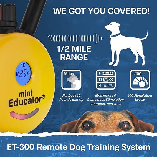 Educator ET-300 Mini E Collar for Dog Training with Remote - 1/2 Mile Range, Waterproof, 100 Blunt Stimulation Levels, Tone or Vibration Mode, Night Light Tracking for Small, Medium & Large Dogs