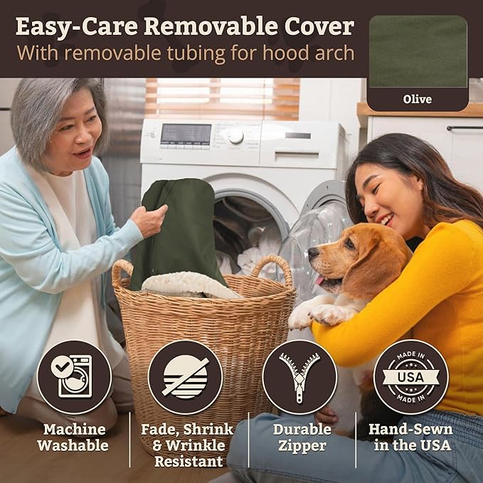 Snoozer Rectangle Cozy Cave Dog Bed - Indoor Dog Bed with Cover Cave, Covered Calming Burrow for Large Sized Pets with Blanket Attached, Enclosed, Washable Cover - XL, Olive