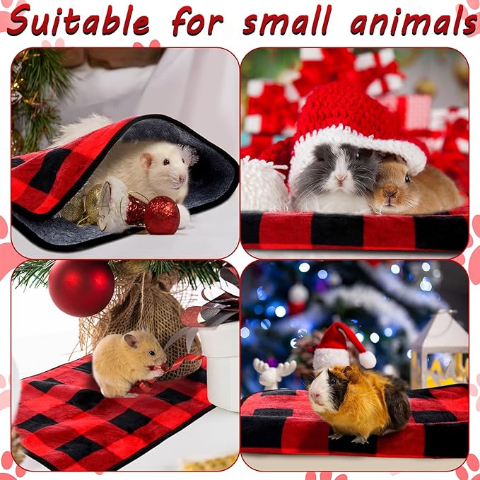 Reginary 4 Pcs Waterproof Guinea Pig Blankets Washable Small Animal Fleece Bedding Guinea Pig Cage Liners Reusable Training Pads Pet Pee Pad Sleep Mat for Hamster(Plaid,24 x 16 Inch)