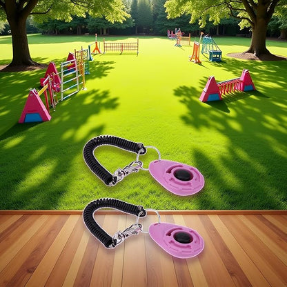 2Pcs ‎Pink Clicker Easy to Use with Button Dog Training Accessories Strong and Long-Lasting, Training and Behavior Aids