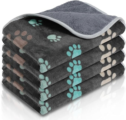 Reginary 4 Pcs Waterproof Guinea Pig Blankets Washable Small Animal Fleece Bedding Guinea Pig Cage Liners Reusable Training Pads Pet Pee Pad Sleep Mat for Hamster(Cute Paw,24 x 16 Inch)
