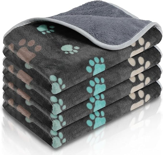 Reginary 4 Pcs Waterproof Guinea Pig Blankets Washable Small Animal Fleece Bedding Guinea Pig Cage Liners Reusable Training Pads Pet Pee Pad Sleep Mat for Hamster(Cute Paw,24 x 16 Inch)