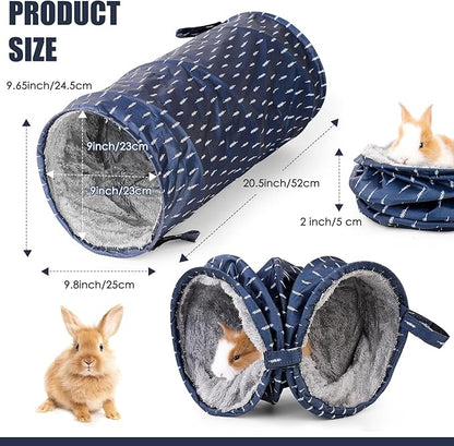 Rabbit Tunnel - Guinea Pig Tunnel, Guinea Pig Tube, 2-Way Small Pet Play Tube, Folds Flat for Storage, Ideal for Adult Small Pets, Dark Blue, Leaf Pattern