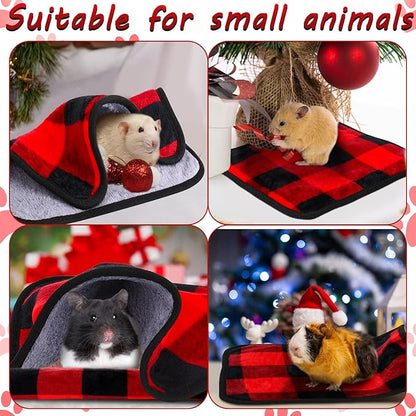 Reginary 4 Pcs Waterproof Guinea Pig Blankets Washable Small Animal Fleece Bedding Guinea Pig Cage Liners Reusable Training Pads Pet Pee Pad Sleep Mat for Hamster(Plaid,12 x 12 Inch)