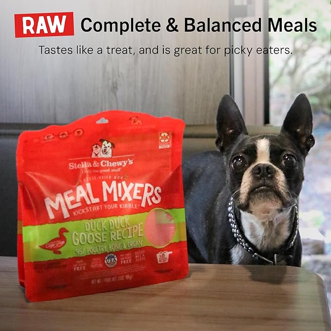 Stella & Chewy's Freeze-Dried Raw Duck Duck Goose Meal Mixers - Dog Food Topper and Mixer - Made with 95% Cage-Free Poultry, Organs & Bone - Perfect for Picky Eaters - Grain-Free - 3.5 oz
