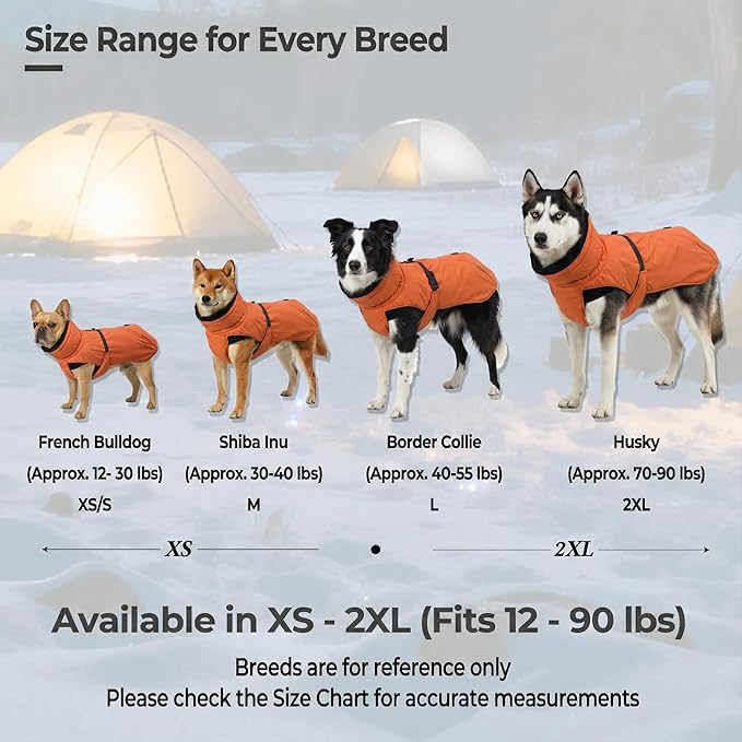 Puffer Dog Winter Coat for Rain and Snow, Water-Repellent and Windproof Jacket Keeps Dogs Warm and Dry, High Collar and Harness Opening Design, Ideal Dog Stocking Stuffer (Aurantium, Small)