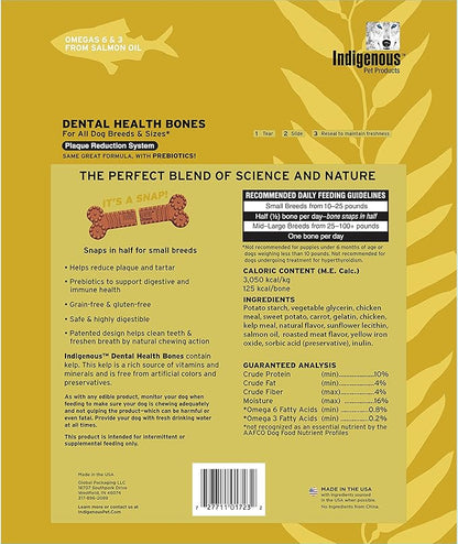 Indigenous Pet Dental Health Bones Regular – Chicken (17 Ounce) | Grain-Free Dog Chews with Prebiotics & Omegas | Freshens Breath, Supports Digestive, Skin & Coat Health |