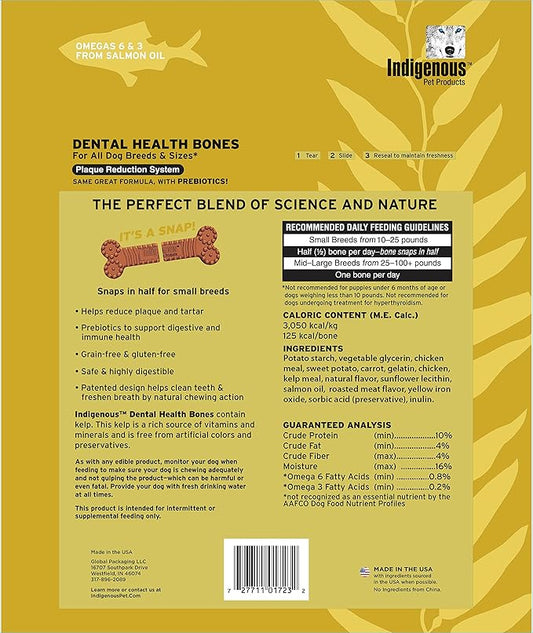 Indigenous Pet Dental Health Bones Regular – Chicken (17 Ounce) | Grain-Free Dog Chews with Prebiotics & Omegas | Freshens Breath, Supports Digestive, Skin & Coat Health |