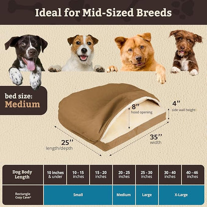Snoozer Pet Products Luxury Rectangle Cozy Cave Dog Bed with Microsuede, Medium, Camel