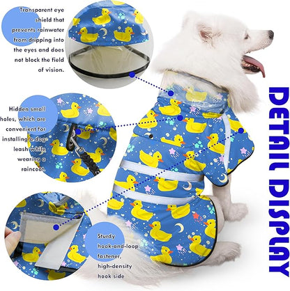 Dog Raincoat, Adjustable Rain Jacket with Hooded Double Layer for Large Medium Small Dogs Puppies, Lightweight Waterproof Rain Coat Poncho with Reflective Stripe Duck Blue,XL