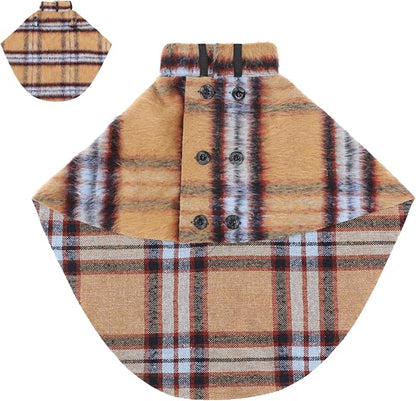 Dog Wool-Blend Luxury Cloak, Timeless Warm Plaid Coat Winter Fall Clothes Outfit Clothing Fits Small & Large Breeds Christmas Valentine Gift (Camel,XS)