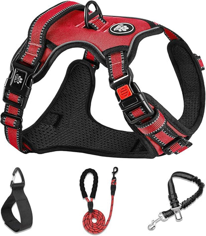 NESTROAD No Pull Dog Harness,Adjustable Oxford Dog Vest Harness with Leash,Reflective No-Choke Pet Harness with Easy Control Soft Handle for Large Dogs(X-Large,Red)
