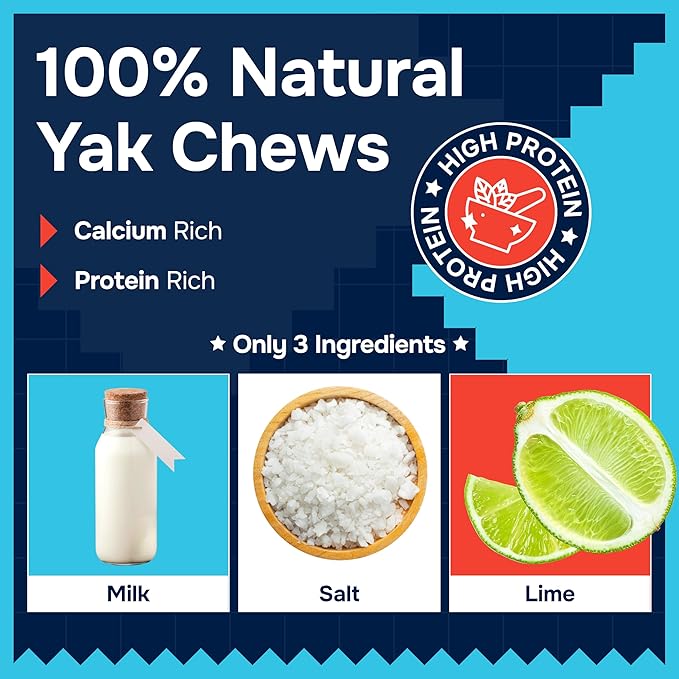 100% Natural Yak Cheese Himalayan Made Dog Chews All Breeds - Lactose Free Yak Chew for Small, Medium & Large Dogs - Dental Cleaning Dog Chews Aggressive Chewers - Long Lasting Odor & Gluten Free