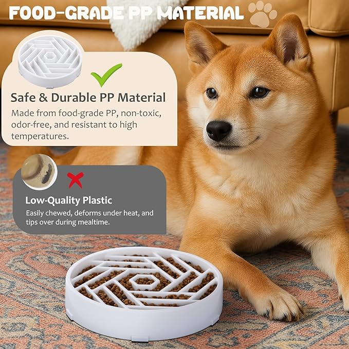 WHIPPY Slow Feeder Dog Bowl, Puzzle Maze Design to Slow Down Eating, 3-Cup Capacity, Anti-Gulping Food Bowl for Medium & Large Dogs,White