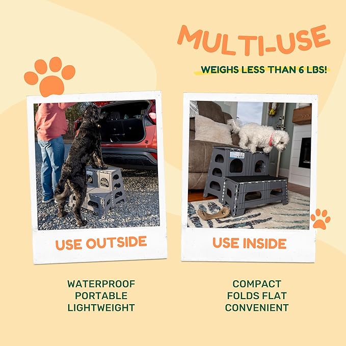 Bee Neat 2 Step Folding Dog Stairs & Ramp for Your Pet - Indoor Outdoor Foldable Pet Stairs for High Bed, Car, SUV – Collapsible Step Stool Ladder Supports 300lbs – New Carpeted Design